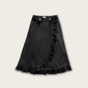 Tacovas black denim Rodeo midi skirt